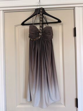 Cache Gray Ombre One-Shoulder Cocktail Dress with Embellished Strap